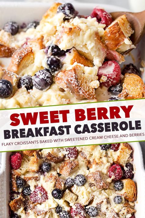 Breakfast Casserole Prepared Night Before, Recipes Made With Croissants, Night Before Christmas Breakfast, Berry Breakfast Recipes, Croissant Breakfast Casserole Overnight, Sweet Christmas Breakfast Ideas, Breakfast Berry Casserole, Berry Breakfast Casserole, Fall Breakfast Casserole