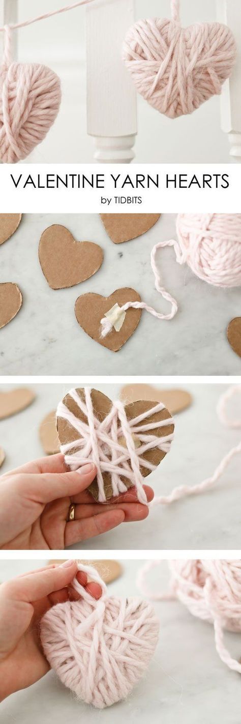 20 adorable Valentines DIY you won't want to miss Yarn Hearts, Valentines Bricolage, Navidad Diy, Kwanzaa, Simple Valentine, Valentine Day Crafts, Tutorial Diy, Valentine Crafts, Valentines Diy