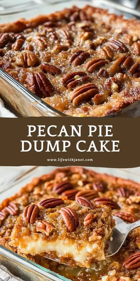 Pecan Pie Dump Cake Carmel Cake, Cake Mix Desserts, Poke Cakes, Dump Cake, No Cook Desserts, Cake Frosting, Foodie Recipes, Pecan Pie, Fruit Desserts