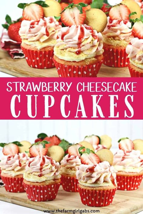 Banana Cream Cheese Cupcakes, Cupcake Sampler Ideas, Strawberry Cheesecake Cupcakes Recipe, Unique Cupcake Recipes, Best Strawberry Cheesecake, Cupcakes Summer, Cheesecake Cupcake, Strawberry Cheesecake Cupcakes, Cheesecake Cupcakes Recipe