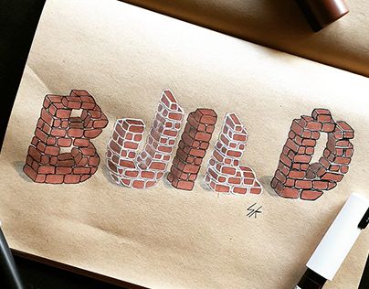 Free hand lettering using bricks Word Art Alphabet Letters, Texture Letters, Textured Letters, 3d Tipografi, Word Art Drawings, Typography Sketch, Elementary Drawing, Typography Drawing, Textured Lettering