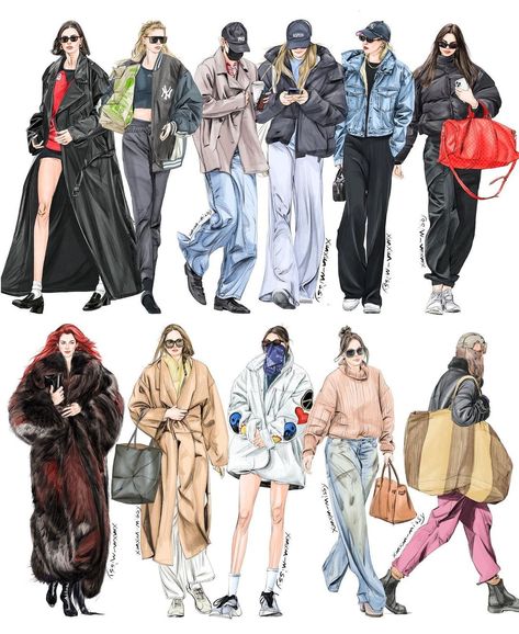 Streetwear Collection Illustration, Fashion Outfits Design Drawing, Street Fashion Drawing, Fashion Outfits Illustration, Street Style Drawing, Fashion Outfits Drawing, Street Fashion Illustration, December Illustration, Fashion Publication