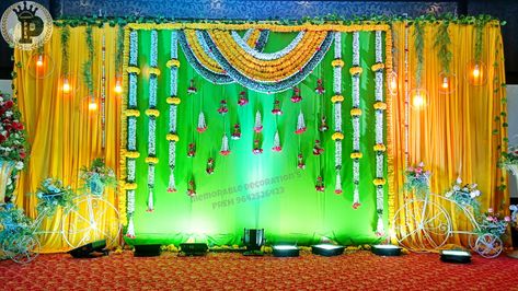 Prem9642526423 Half Saree Function Decoration, Saree Function Decoration, Haldi Decorations, Saree Function, Simple Stage Decorations, Half Saree Function, Wedding Stage Backdrop, Saree Ideas, Traditional Wedding Decor