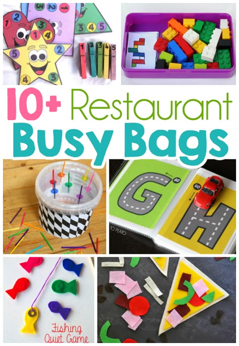 Restaurant Busy Bag Ideas For Toddlers Busy Bag Ideas, Toddler Busy Bags, Activity Bags, Quiet Time Activities, Busy Boxes, Quiet Activities, Themed Activities, Toddler Snacks, Busy Bags