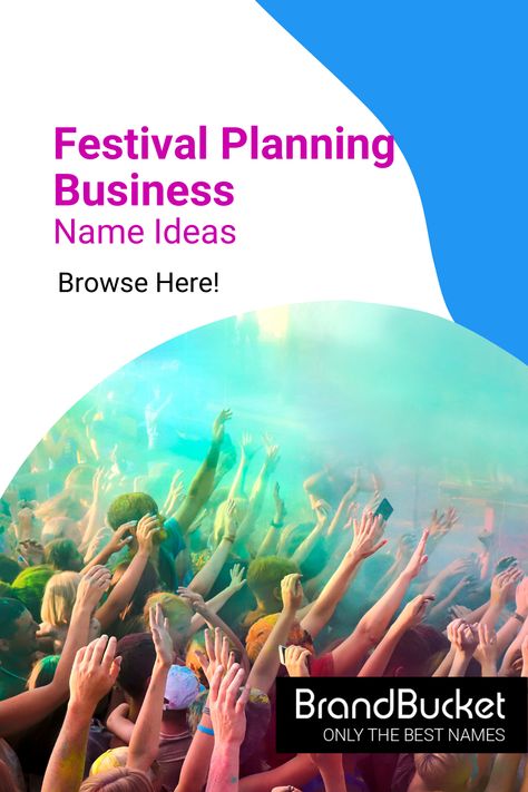 No matter what kind of festival you're planning, you need a name that will get people excited. Find catchy brand names for festival planning businesses that will have your customers counting down the days until the big event. Get your new brand name here! festival planning business, festival planning events, music festival planning, event planner, Event business names, Event business ideas, Event planning business names, names for event planning business, brand name generator, short brand name Event Planning Business Names, Find A Business Name, Company Name Generator, Festival Names, Festival Planning, Business Name Ideas, Planning Events, Event Business, Starting A Book