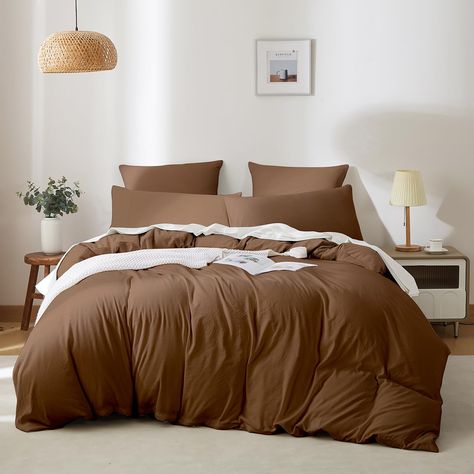 PRICES MAY VARY. Soft and Cozy: Featuring premium microfiber material, this prewashed duvet cover set offers exceptional softness so you can enjoy a restful night's sleep. Its smooth and breathable texture offers coziness without any crinkly noise. This brown duvet cover set is ideal for year-round use, offering a perfect balance of weight and warmth. Classic Simple Design: The neutral duvet cover set adopts solid color design, which brings elegant and classic appearance to your bedroom. The sol Neutral Duvet Covers, Brown Duvet Cover, Neutral Duvet, Brown Duvet, Brown Duvet Covers, Brown Comforter, Mocha Coffee, Comforter Cover, Coffee Brown