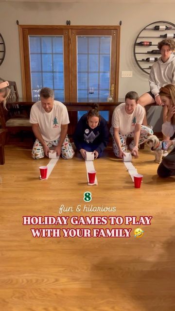 Noel Arens on Instagram: "SAVE FOR THANKSGIVING/CHRISTMAS 😂 We had a blast playing these games last year!!! We did them olympic-style but honestly it would be so fun to pick like 2-3!  Which one is your fav?! I loved speed walking, so simple but hilarious. I almost peed my pants (yes, i was pregnant when we did this last year lol)  #familyholiday #holidaygames #familygamenightideas #familygames" Christmas Sports Games, Christmas Beer Olympics, New Years Eve Olympics, Indoor Family Olympic Games, Christmas Olympic Games Adults, Christmas Olympics Scoreboard, Fun Christmas Eve Games, Holiday Olympic Games, Competitive Christmas Games