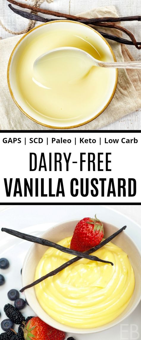 Dairy-Free Vanilla Custard (Paleo, GAPS, SCD, Keto, Low Carb) - Eat Beautiful Eat Beautiful, Keto Friendly Desserts, Dessert Aux Fruits, Low Carb Dessert, Keto Paleo, Vanilla Custard, Low Carb Recipes Dessert, Paleo Dessert, Low Carb Desserts