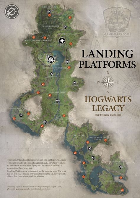 Map with locations and description of all 20 Landing Platforms in Hogwarts Legacy, Landing Platforms are round platforms, often placed high, on which you have to land in the middle while flying on a broomstick, Hogwarts Legacy Maps, Walkthrough & Guide. Hogwarts Legacy Poster, Hogwarts Legacy Broomsticks, Hogwarts Legacy Vivarium Ideas, Hogwarts Legacy Map, Hogwarts Legacy Tips, Room Of Requirement Hogwarts Legacy, Hogwarts Legacy Game, Hogwarts Map, Hogwart Legacy