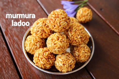 pori urundai recipe, murmura laddu, murmure ke ladoo, puffed rice ladoo with step by step photo/video. traditional indian sweet with puffed rice Sweet Balls, Rasgulla Recipe, Laddu Recipe, Naan Recipe, Puffed Rice, Desi Food, Indian Sweet, South Indian Food, Indian Desserts