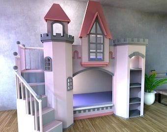 Diy Princess Bed, Princess Bunk Beds, Playground Diy, Princess Castle Bed, Tower Castle, Princess Tower, Girls Bunk Beds, Castle Bed, Bunk Bed Plans