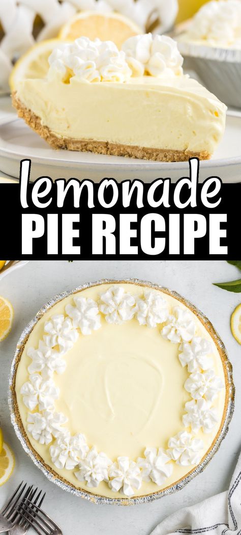 Keep Summer cool and tasty with a bright and easy-to-make Lemonade Pie! This no-bake pie is bursting with sweet lemon and is so refreshing! #BreadBoozeBacon #lemonadepie #lemonade #lemon #pie #nobake #dessert #coolwhip #puddingmix #grahamcrackercrust #easter #mothersday #summer #cookout Yummy Summer Recipes, Lemonade Dessert Recipes, Easy Summer Pies, Summer Pies No Bake, Lemonade Pie No Bake, Summer Sweet Treats, Lemonade Pie Recipe, Summer Pies, Easy Pies