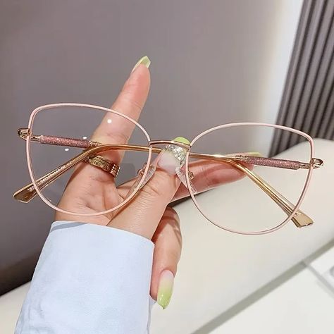 Cat Eye Clear Lens Glasses Glitter Rhinestone Fashion Decorative Glasses Minimalist Spectacles For Women - Jewelry & Accessories - Temu Glasses For Face Shape, Classy Glasses, Fancy Glasses, Transparent Sunglasses, Uv Blue, Anti Blue Light Glasses, Glitter Glasses, Cat Eye Glasses Frames, Rhinestone Fashion