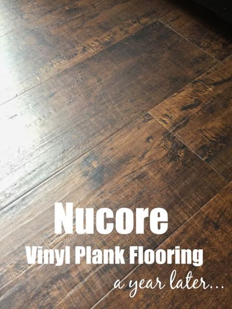 NuCore Flooring Review: How this waterproof luxury vinyl plank flooring is holding up, one year later. #flooring #diy #nucore #plankflooring #vinylflooring Nucore Vinyl Plank Flooring, Vinyl Plank Flooring Colors, Waterproof Vinyl Plank Flooring, How To Clean Laminate Flooring, Vinyl Wood Flooring, Brown Laminate, Vinyl Laminate Flooring, Lvp Flooring, One Year Later