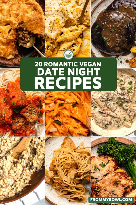 20 delicious and romantic vegan recipes for two. These tasty and easy vegan and vegetarian recipes will impress any guest! Romantic Vegetarian Dinner, Anniversary Dinner Ideas, Vegan Dinner Ideas, Vegan Slow Cooker, Night Recipes, Date Night Recipes, Pot Roast Slow Cooker, Recipes For Two, Impressive Recipes