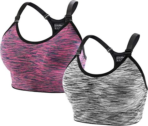 Comfortable sports bra with seamless construction helps minimize chafing, offers you maximum comfort. Our sport bra design with adjustable straps, widen straps and elasticity wide to prevent slippage, reduce pressure. Perfect bra for yoga, running, exercise, fitness, training, any type of workout or everyday use. Package includes 2 x Sport Bars. Colors: Black, Purple. The bra made of Polyester and Spandex. Skin-friendly, lightweight and breathable. Ladies Gym Wear, Amazon Trending Products, Yoga Bra Tops, Bra Design, Sports Bra Design, Sports Bars, Obx Dr, Sport Bras, High Impact Sports Bra