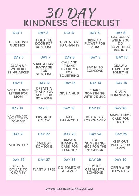 30 Day Kindness Challenge, Challenges For Teens, Acts Of Kindness Calendar, Kindness Bingo, Kindness Scripture, Challenge For Teens, March Challenge, Teaching Kindness, Kindness Projects