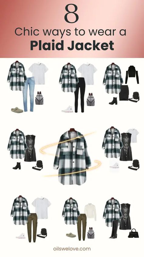 6 Chic Ways to Wear a Plaid Jacket This Fall | Casual Plaid Wool Blend Shacket. Relaxed outfits with plaid jacket. Capsule wardtobe for fall 2023 Plaid Shirt Jacket Outfit, Green Plaid Shacket Outfit, Black Plaid Shacket Outfit, Oversized Plaid Jacket Outfit, Long Plaid Jacket Outfit, How To Wear A Shacket, Shacket Outfit Women Winter, Green Shacket Outfit, Oversized Shacket Outfit