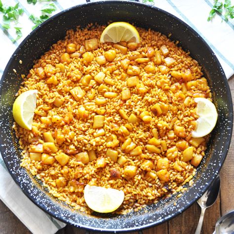 Arroz a Banda - Rice Recipe from Alicante - Spain on a Fork Spain Rice Recipe, Spanish Rice Aesthetic, Spanish Rice Paella, Spanish Dish Paella, Vegan Paella Spanish, Paella Valenciana, Seafood Paella, Spanish Rice, Spanish Food