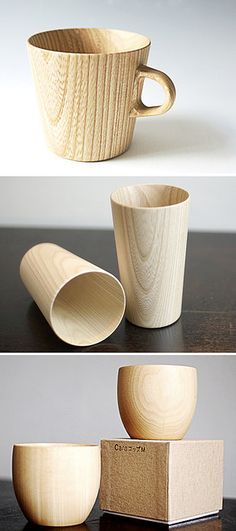 Cara and Kami wooden cup series is hand-crafted by Hidetoshi Takahashi in Japan. Made from Castor Aralia wood and Japanese Linden wood with a food-safe polyurethane coating inside. Wooden Cups, Wooden Cup, Wood Turning Lathe, Lathe Projects, Wood Turner, Wood Turning Projects, Wooden Utensils, Wood Lathe, Woodturning