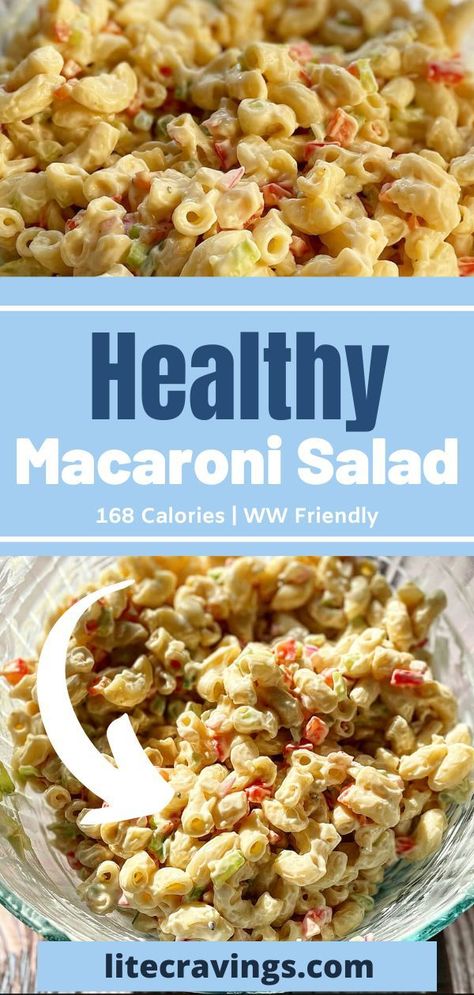 Here is my version of the deli-style classic, normally packed with sugar and saturated fat. This version is still as tasty but much better for you! Healthy Macaroni Salad will be a crowd favorite at your table this summer and year-round! Weight Watchers Macaroni Salad, Dash Diet Pasta Salad, High Protein Macaroni Salad, Healthy Mac Salad, Healthier Macaroni Salad, Low Calorie Macaroni Salad, Ww Macaroni Salad, Kid Friendly Macaroni Salad, Lite Pasta Salad