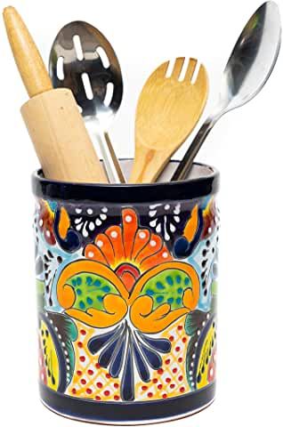 Cooking Utensil Holder, Mexican Talavera Pottery, Pottery Spoon, Ceramic Utensil Holder, Pottery Spoon Rest, Mexican Ceramics, Utensil Crock, Talavera Pottery, Kitchen Utensil Holder