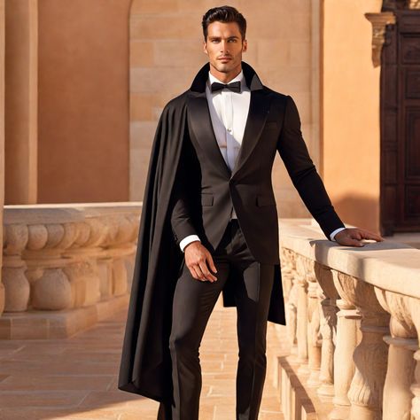 #cape #capa #cloak #poncho #tabarro #menswear #fashion #men #mencape #capethefuture #bringbackthecape #capes #mantel #menfashion #elegant #menstyle #spreadthecape #menswearcape #modelcape Wedding Cape Men, Suit With Cape Mens, Shoulder Cape Men, Fae Dragon, Suit With Cape, Mens Tux, Story Collage, One Shoulder Cape, Men Suits Black