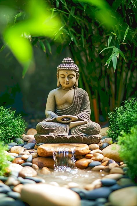 Small Buddha Garden Ideas, Buddha Garden Backyards, Thai House Design, Buddha Statue Garden, Buddha Garden Ideas, Backyards Ideas, Buddha Garden, Statue Garden, Buddha Decor