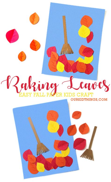 Raking Leaves Fall Craft Harvest Craft For Preschoolers, Fall Week Preschool Activities, September Crafts Preschool Toddlers, September Crafts For Prek, Fall Weather Crafts For Preschool, Harvest Preschool Activities Art, Fall Garden Preschool Activities, Relatives Crafts Preschool, Fall Craft Preschool Toddlers