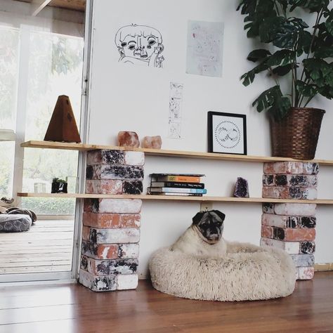 Cement Block Shelves, Brick Shelves Diy, Brick Shelf Diy, Brick And Wood Shelves, Brick Wood Shelf, Diy Isobel Bookshelf, Diy Shelving Unit, Shoe Shelf Diy, Brick Shelves