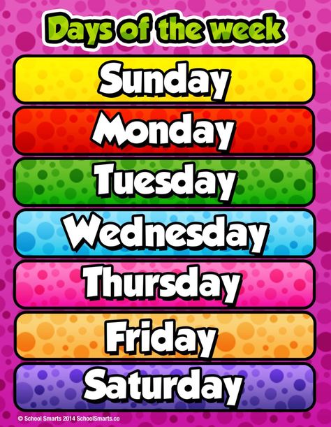 Days Of The Week Chart, Days Of The Week, Office Products