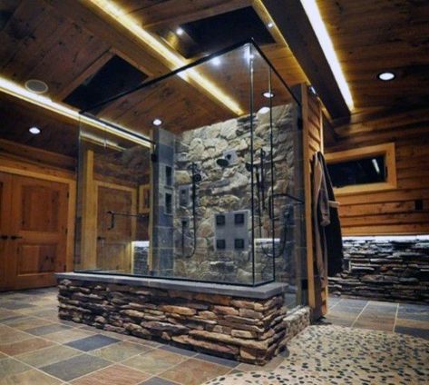 Rustic Bathrooms Ideas, Shower Area, Stone Shower, Rustic Bathroom Designs, Rustic Stone, Rustic Bathrooms, Dream Bathrooms, Natural Rock, Rustic Bathroom