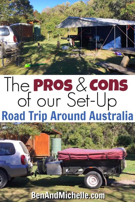 Ben & Michelle - Road Trip Around Australia - Is the Camper Trailer our Ideal Set-Up? Camper Trailer Hacks Australia, Motorcycle Camper Trailer, Small Travel Trailer Remodel, Small Camper Interior, Small Travel Trailer, Pick An Aesthetic, Roadtrip Australia, Small Camper Trailers, Rv Exterior