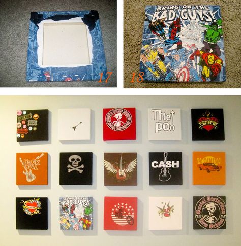 Put old shirts on a canvas for decor ... Maybe put on something cheaper as a temporary solution while you are collecting t-shirts for a quilt...!! T-shirt Display, T Shirt Frame, Wal Art, Baby Room Diy, Shirt Display, Diy Canvas Wall Art, Shirt Art, Tshirt Crafts, Old Shirts