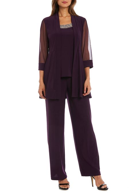 RM Richards Beaded Neck 2 Piece Pant Set | belk Bride Pantsuit, 2 Piece Pant Set, Elegant Pants Suits, Formal Pant Suits, Formal Pant, Pant Suits For Women, Pant Suits, Zipper Pants, Special Occasion Outfits