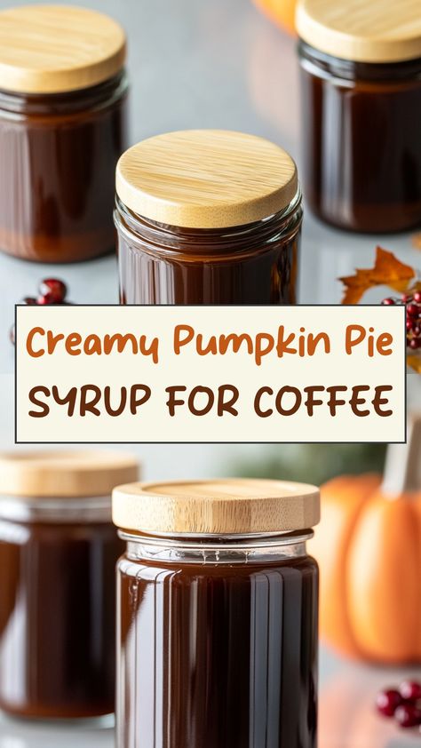 Indulge in the warm flavors of fall with our homemade pumpkin pie syrup for coffee. Elevate your morning routine with a dash of autumn perfection - simply add a splash to your favorite brew for a cozy and comforting experience. Savor the rich notes of pumpkin, cinnamon, and nutmeg in every sip. Whether you're enjoying a quiet moment at home or catching up with friends at a cafe, this syrup is sure to be a seasonal favorite. Pumpkin Pie Syrup Recipe, Pumpkin Pie Simple Syrup, Pumpkin Pie Syrup For Coffee, Pumpkin Syrup For Coffee, Pumpkin Coffee Syrup, Chai Syrup Recipe, Pumpkin Syrup Recipe, Pumpkin Spice Syrup Recipe, Homemade Pumpkin Spice Syrup