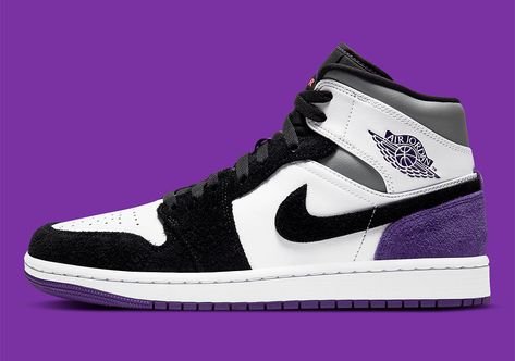 Jordan 3 Outfit, Jordan 1 Court Purple, Air Jordan 1 Mid White, Nike Jordan 1 Mid, Air Jordan 1 Mid Se, Nike Air Jordan 1 Mid, Air Jordan Sneakers, Purple Shoes, Nike Air Jordan 1