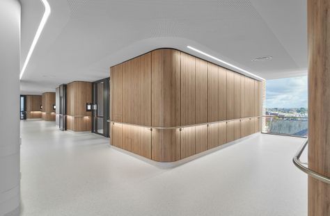 Gandel Wing, Cabrini Hospital - Silver Winner - NOW Design Spotlight Handrail Lighting, Healthcare Interior Design, Doctors Office, New Hospital, Hospital Interior, Elegant Hotel, Hospital Room, Hospital Interior Design, Hospital Design