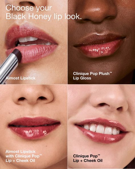 Clinique Pop™ Cheek + Lip Oil in Black Honey | Clinique Black Honey Clinique, Clinique Lip, Clinique Black Honey, Clinique Pop, Black Honey, Lip Oil, Makeup Tips, Lip Gloss, Makeup Looks