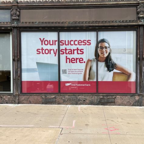 We added these great window graphics to the First National Bank in downtown Youngstown, Ohio. Design credit to FNB's marketing team and agency for the amazing creative ideas. We brought them to life using perforated vinyl.

#spark #signs #signage #signcompany #windowgraphics Youngstown Ohio, Window Graphics, Sign Company, Financial Goals, Success Stories, Creative Ideas, The Amazing, Ohio, Bring It On