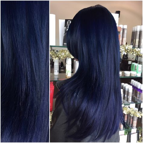 Blue hair, pravana Midnight Blue Hair No Bleach, Long Black Blue Hair, Dark Denim Blue Hair, Blueblack Haircolor, Raven Blue Hair, Dark Blue Dyed Hair, Jet Blue Hair, Dark Blue Hair Aesthetic, Bluish Black Hair