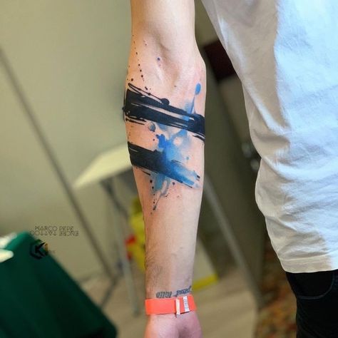 Brushstroke Tattoo, Tattoos Pulseras, Watercolour Tattoo Men, Watercolor Tattoo Sleeve, Wrist Band Tattoo, Band Tattoos For Men, Brush Tattoo, Forearm Band Tattoos, Band Tattoo Designs