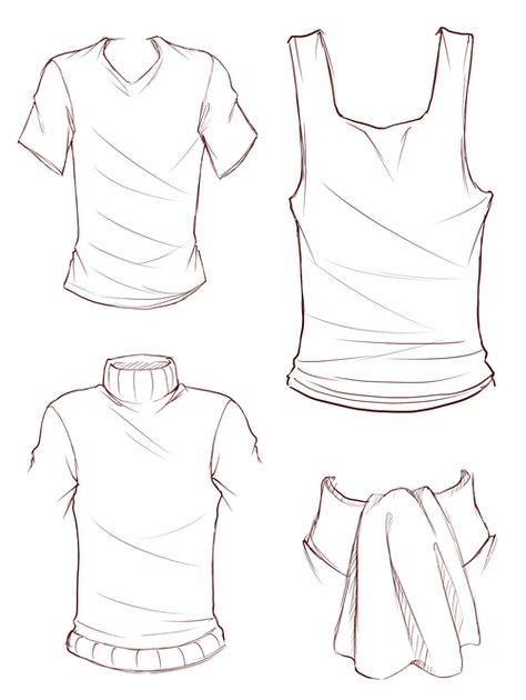 How To Draw Men Clothes, Guy Clothes Drawing Reference, How To Draw Shirts Men, Male Clothing Drawing Reference, Shirt Base Drawing, How To Draw A Tank Top, Drawing Shirts Men, Baggy Pants Drawing Reference Male, Loose Shirt Drawing