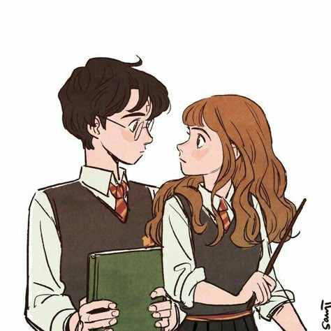 Hermione Fan Art, Harmony Harry Potter, Harry Potter Couples, Harry X Hermione, Meme Harry Potter, Harry Potter Art Drawings, Harry Potter Painting, Harry Potter Percy Jackson, Harry And Hermione