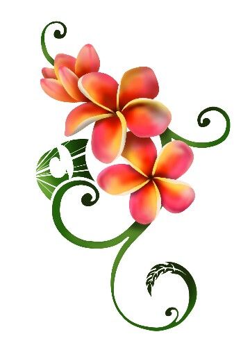 Plumeria Hawaiian Stickers, Hawaiian Tattoo Meanings, Hawaiian Flower Drawing, Flores Plumeria, Plumeria Flower Tattoos, Frangipani Tattoo, Tropical Flower Tattoos, Hawaiian Flower Tattoos, Plumeria Tattoo