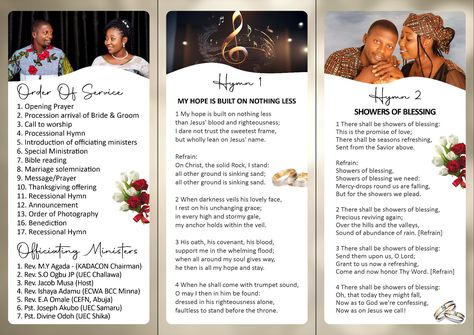 Wedding Brochure Design, Wedding Programme, Showers Of Blessing, Opening Prayer, Wedding Brochure, Order Of Service, Church Design, Wedding Program, Read Bible