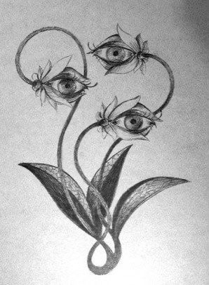 Eye Flower Art, Eyes Flowers Drawing, Eye Flowers Tattoo, Plants With Eyes Drawing, Flower Eye Drawing, Eye Plant Tattoo, Flower With Eye Tattoo, Eye Design Tattoo, Surrealism Art Ideas