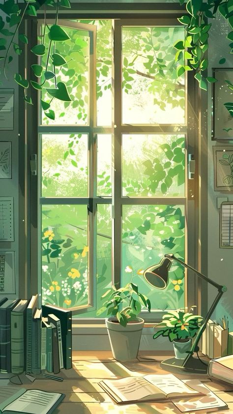 Free wallpaper 🫶🏻 Notion Wallpapers Aesthetic Green, Cute Calm Wallpaper, Plants Illustration Wallpaper, Ipad Nature Wallpaper, Green Book Wallpaper, Green Aesthetic Background Landscape, Lofi Aesthetic Wallpaper Study, Plant Art Wallpaper, Cute Aesthetic Wallpaper For Ipad