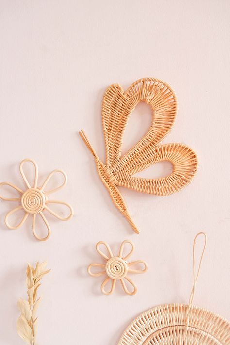 Rattan Butterfly Wall Decor, Boho Rattan Nursery Decor, Boho Kids Bedroom Decor, Wicker Girl Nursery Decor, Kids Rattan Toys, Playroom Decor Rattan Nursery, Boho Kids Bedroom, Girl Nursery Decor, Wall Decor Boho, Natural Boho, Butterfly Wall Decor, Boho Kids, Natural Home Decor