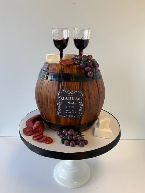 Wine Theme Cakes, Apple Cake Pops, Barrel Cake, Wine Cake, Grooms Cakes, Dad Birthday Cakes, Fondant Cake Designs, Gravity Cake, 60th Birthday Cakes